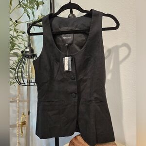 Madewell 100% Linen Scoopneck Cutaway Vest in Black Sz 0 $118 Retail